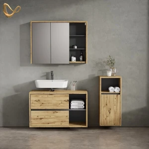 Badmöbel-Set Vomano Braun 3 Teile, mit Midischrank livinity®