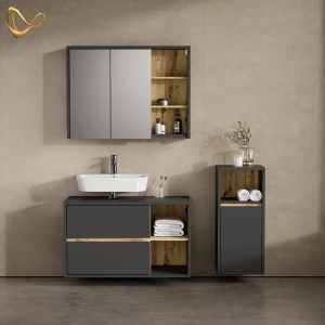 Badmöbel-Set Vomano Anthrazit 3 Teile, mit Midischrank livinity®
