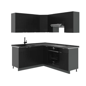 Hjørnekøkken Fame-Line Sort stribet/antracit 190 x 46 cm uden bordplade Vicco