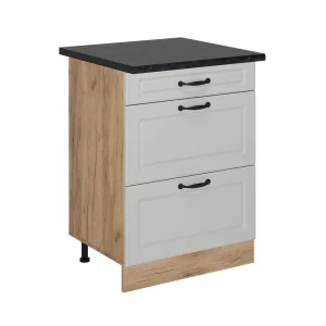 Küchenunterschrank R-Line Weiß Landhaus 60 cm mit Schubladen, AP Anthrazit Vicco