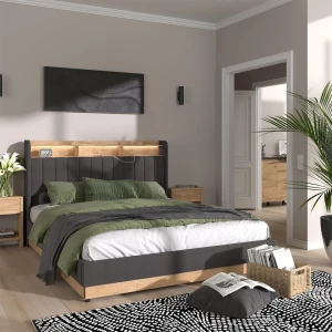 Polsterbett Nura Anthrazit 160x200 cm mit Matratze livinity®