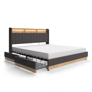 Polstret seng Nura Antracit 180x200 cm med madras Vitalispa
