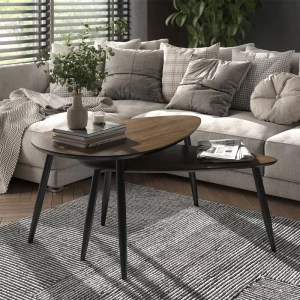 Couchtisch-Set Veyo Walnuss/Schwarz 98 x 60 cm Set, 2 Teile livinity®