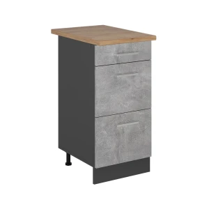 Küchenunterschrank R-Line Beton 40 cm mit Schubladen, AP Eiche Vicco