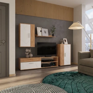 Wohnwand Berno Goldkraft Eiche/Weiß 4-teiliges Set livinity®