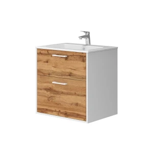 Zestaw mebli łazienkowych Lanco Biały/złoty dąb 61 x 61.5 cm z umywalką Vicco