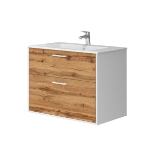 Zestaw mebli łazienkowych Lanco Biały/złoty dąb 80 x 61.5 cm z umywalką Vicco