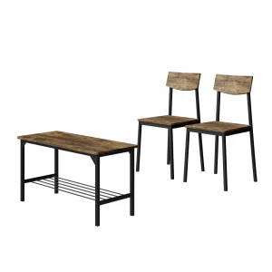 Bænk og stol Fyrk Sort/eg rustik 85 x 46 cm 3 dele Vicco