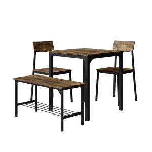 Spisebordssæt Fyrk Sort/eg rustik 70 x 70 cm 4 dele Vicco