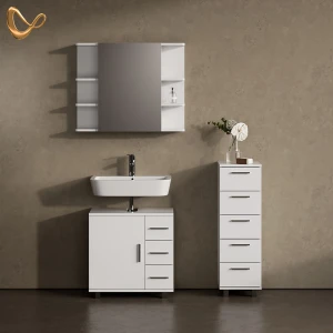 Badmöbel-Set Eisak Weiß 3 Teile, mit Midischrank livinity®