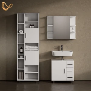 Badmöbel-Set Eisak Weiß 3 Teile, mit Hochschrank livinity®