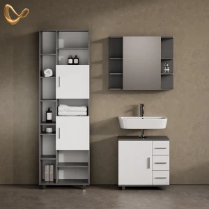 Badmöbel-Set Eisak Anthrazit 3 Teile, mit Hochschrank livinity®
