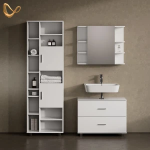 Badmöbel-Set Eisak Weiß 3 Teile, mit Hochschrank livinity®