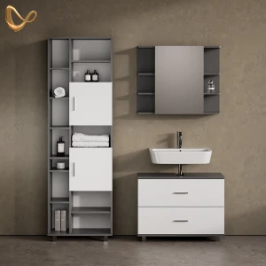 Badmöbel-Set Eisak Anthrazit 3 Teile, mit Hochschrank livinity®