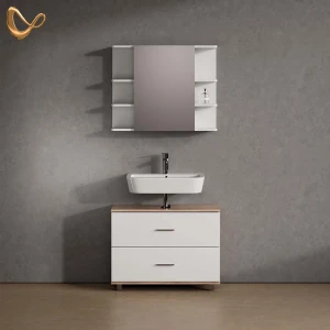 Badmöbel-Set Eisak Weiß/Sonoma 2 Teile, Unterschrank 80 cm livinity®