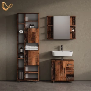 Badmöbel-Set Eisak Eiche rustikal 3 Teile, mit Unterschrank 60 cm livinity®