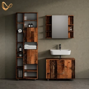 Badmöbel-Set Eisak Eiche rustikal 3 Teile, mit Hochschrank livinity®