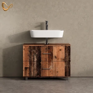 Waschbeckenunterschrank Eisak Eiche rustikal 80 x 60 cm mit 2 Schubladen livinity®