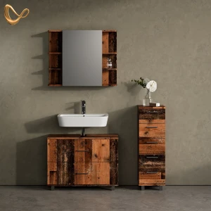 Badmöbel-Set Eisak Eiche rustikal 3 Teile, mit Unterschrank 80 cm livinity®