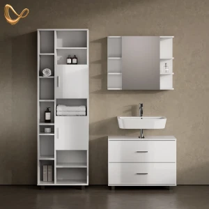 Badmöbel-Set Eisak Weiß Hochglanz 3 Teile, mit Hochschrank livinity®