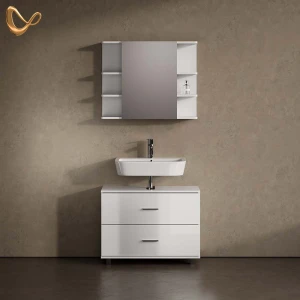 Badmöbel-Set Eisak Weiß Hochglanz 2 Teile, Unterschrank 80 cm livinity®