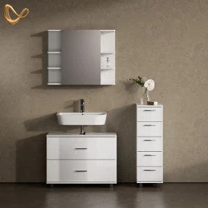 Badmöbel-Set Eisak Weiß Hochglanz 3 Teile, mit Unterschrank 80 cm livinity®