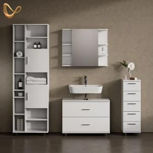 Badmöbel-Set Eisak Weiß 4 Teile, mit Hochschrank livinity®