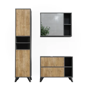 Badmöbel-Set Leano Antracite/Carvalho da Montanha 80 cm, Set 3 Vicco