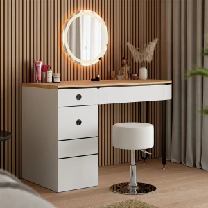 Frisørbord Mia Hvid/naturligt træ 120 cm med LED spejl Vicco