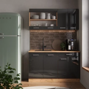 Singleküche R-Line Anthrazit Hochglanz/Goldkraft Eiche 140 cm ohne Arbeitsplatte livinity®