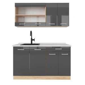 Singlekøkken R-Line Antracit højglans/guld power oak 140 cm , BP Marmor Vicco