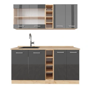 Singlekøkken R-Line Antracit højglans/guld power oak 160 cm , BP Eg Vicco