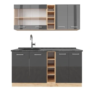 Singlekøkken R-Line Antracit højglans/guld power oak 160 cm , BP Antracit Vicco