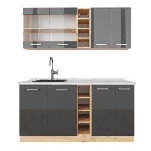 Singlekøkken R-Line Antracit højglans/guld power oak 160 cm , BP Marmor Vicco