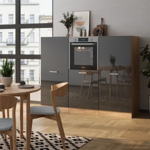 Küchenblock R-Line Anthrazit Hochglanz/Goldkraft Eiche 180 cm ohne Arbeitsplatte livinity®