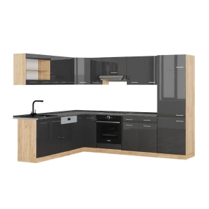Cuisine en angle R-Line Anthracite brillant/Chêne doré 287x60cm , PT Anthracite Vicco