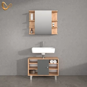 Badmöbel-Set Fucino Goldkraft Eiche 2 Teile, Unterschrank 80 cm livinity®