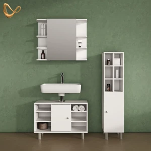 Badmöbel-Set Fucino Weiß 3 Teile, mit Midischrank Tür groß livinity®