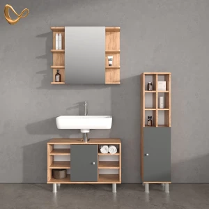 Badmöbel-Set Fucino Eiche 3 Teile, mit Midischrank Tür groß livinity®