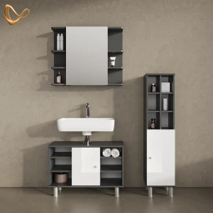 Badmöbel-Set Fucino Anthrazit 3 Teile, mit Midischrank Tür groß livinity®