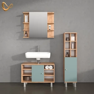 Badmöbel-Set Fucino Grün 3 Teile, mit Midischrank Tür groß livinity®