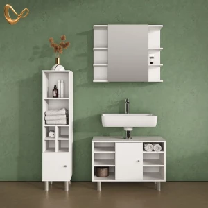 Badmöbel-Set Fucino Weiß 3 Teile, mit Midischrank Tür klein livinity®