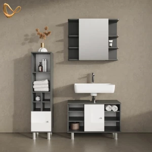 Badmöbel-Set Fucino Anthrazit 3 Teile, mit Midischrank Tür klein livinity®