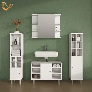 Badmöbel-Set Fucino Weiß 4 Teile, mit Midischränke livinity®