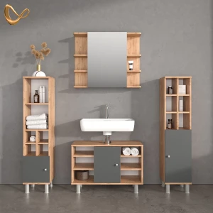 Badmöbel-Set Fucino Goldkraft Eiche 4 Teile, mit Midischränke livinity®