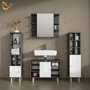 Badmöbel-Set Fucino Anthrazit 4 Teile, mit Midischränke livinity®