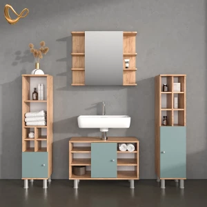 Badmöbel-Set Fucino Grün 4 Teile, mit Midischränke livinity®