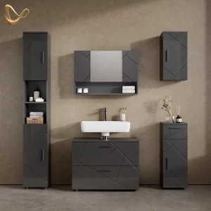Badmöbel-Set Ronco Anthrazit Hochglanz 5 Teile livinity®