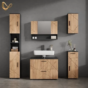 Badmöbel-Set Ronco Goldkraft Eiche/Anthrazit 5 Teile livinity®