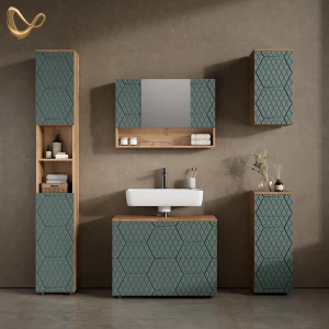 Badmöbel-Set Ronco Grün/Goldkraft Eiche 5 Teile livinity®